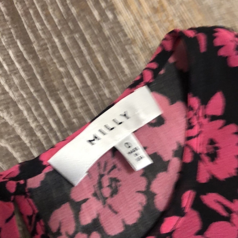 Milly Retro Floral Sleeveless Ruffled Hem Blouse 0 - Picture 2 of 5